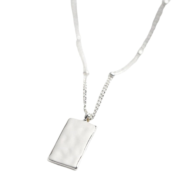 Hammered Mini Tag Pendant Necklace in Silver