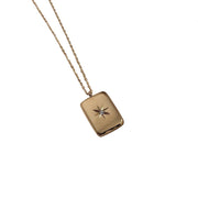 N025 18k Gold Plated Solid Star Embossed Pendant Necklace- Rectangle