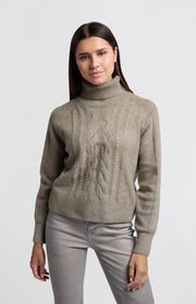 Turtleneck Sweater with Cable Pattern Knit