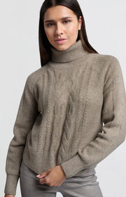 Turtleneck Sweater with Cable Pattern Knit