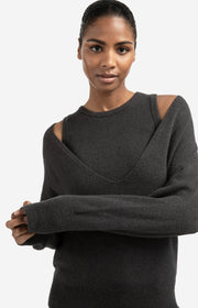 Knitted sweater with deep V-neck and layered top