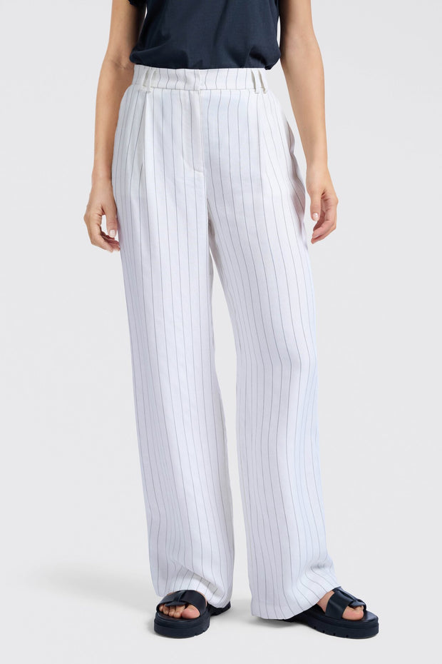 Striped Linen Blend Wide Leg Trousers - From victoria Shop