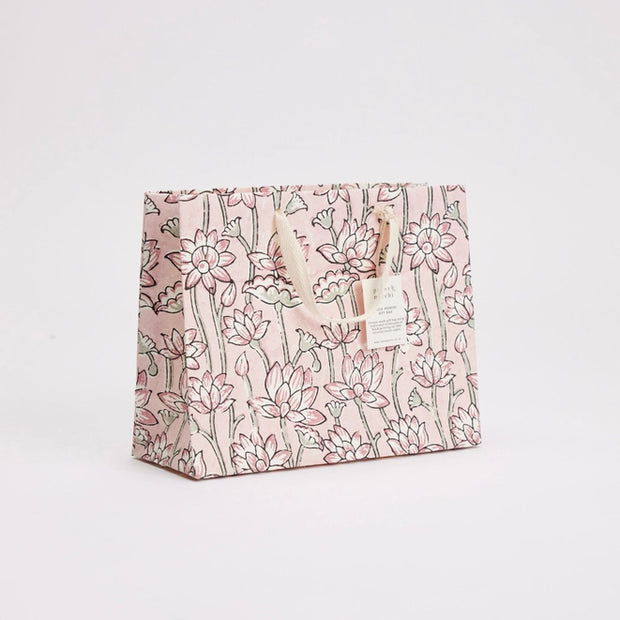 Hand Block Printed Gift Bags (Medium) - Lotus Pink Earth