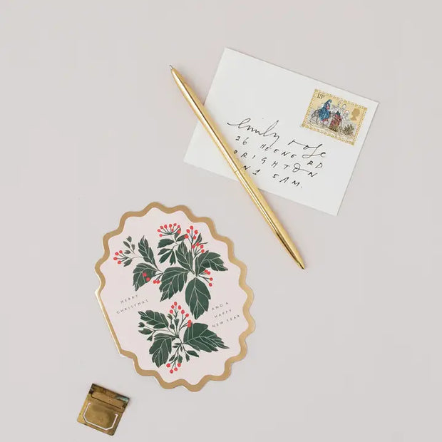 Merry Christmas and A Happy New Year Scallop Die Cut Card