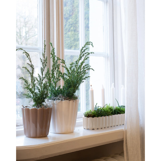 Ceramic Edna Pots with Scalloped Edge on mantle
