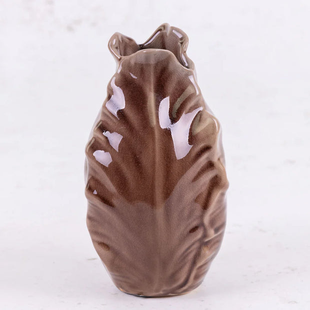 Brown Lyndon Leaf Vase, Atlas Flowers