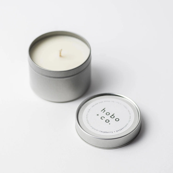 Raspberry and Peppercorn travel tin candle 