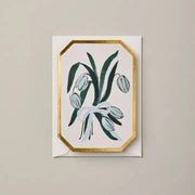 Die cut, delicately foiled mini greeting card with tulip illustration. Katie Housley 