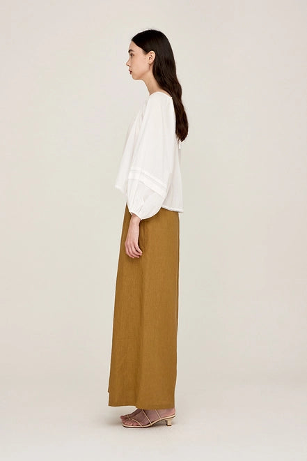 Long Line Linen Pant, Brown Olive