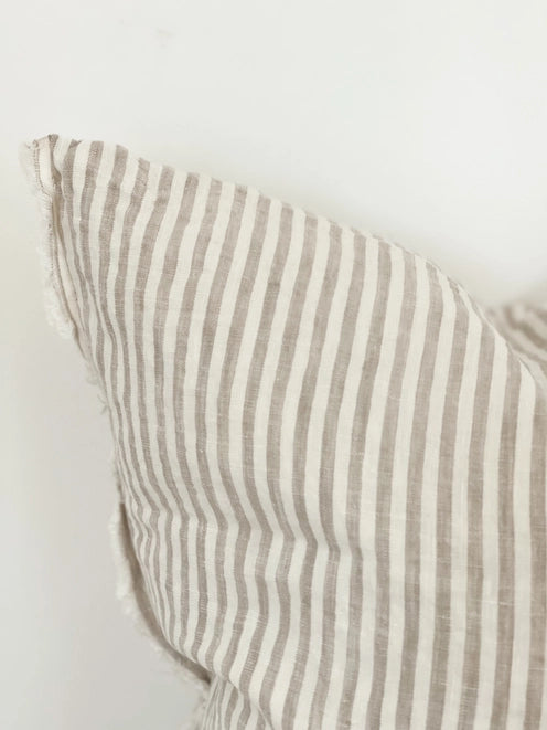 Linen Cushion 50×30 Frayed Edge Natural Beige Stripe - Esmee