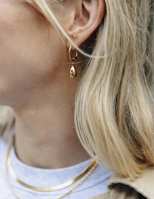 E101 Gold Drop Hoop Earrings