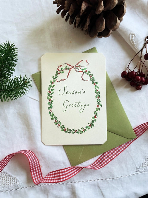 Holly Wreath Traditional Christmas Card