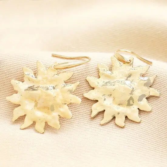 E105 Gold Hammered Sun Drop Earrings
