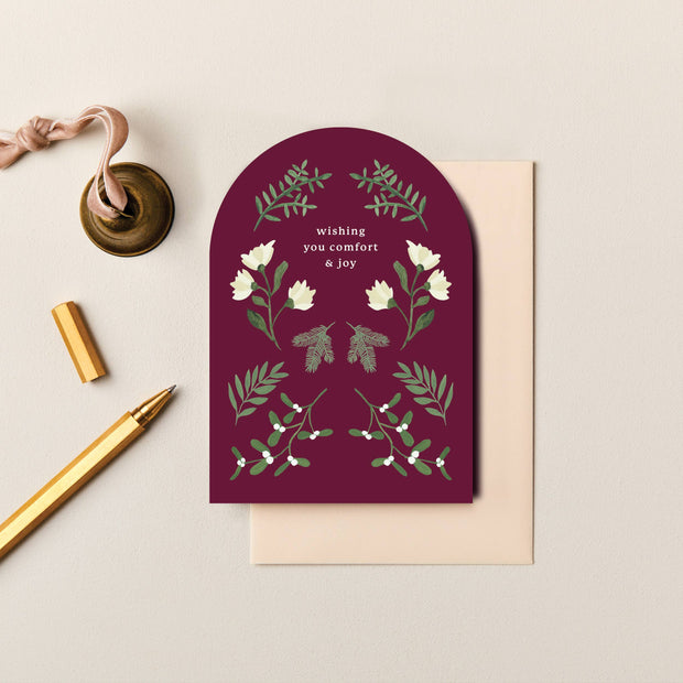 Burgundy Botanicals Christmas Gift Wrap | Double Sided Wrap