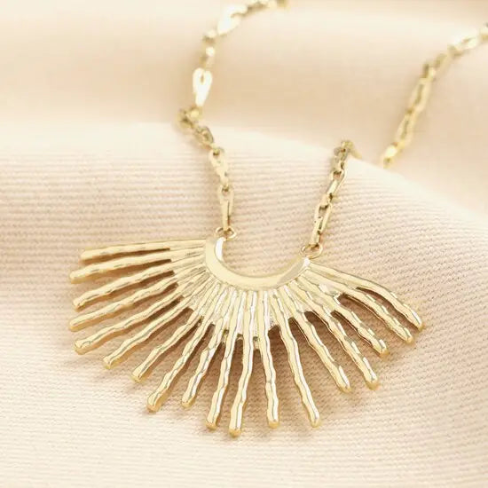 Stainless Steel Sun Ray Pendant Long Chain Necklace in Gold, Lisa Angel