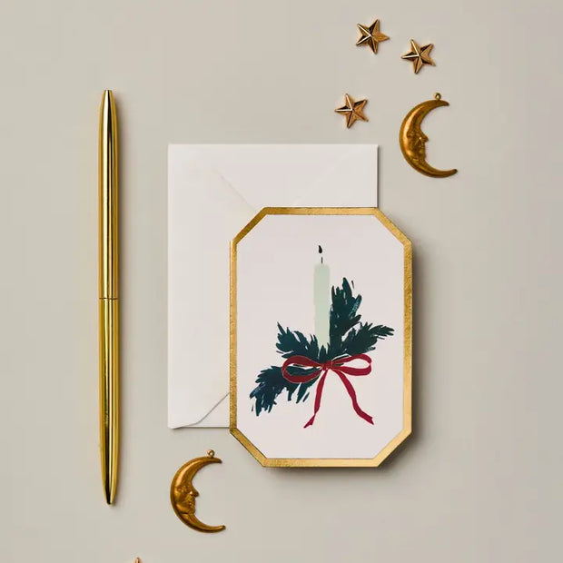Christmas Candle Botanical Die Cut Mini Card