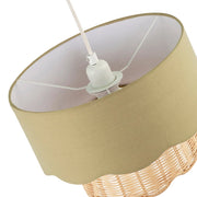 detail of Dark Olive Linen Fabric and Natural Rattan Scallop Pendant Lamp Shade