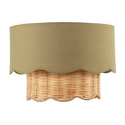 Dark Olive Linen Fabric and Natural Rattan Scallop Pendant Lamp Shade