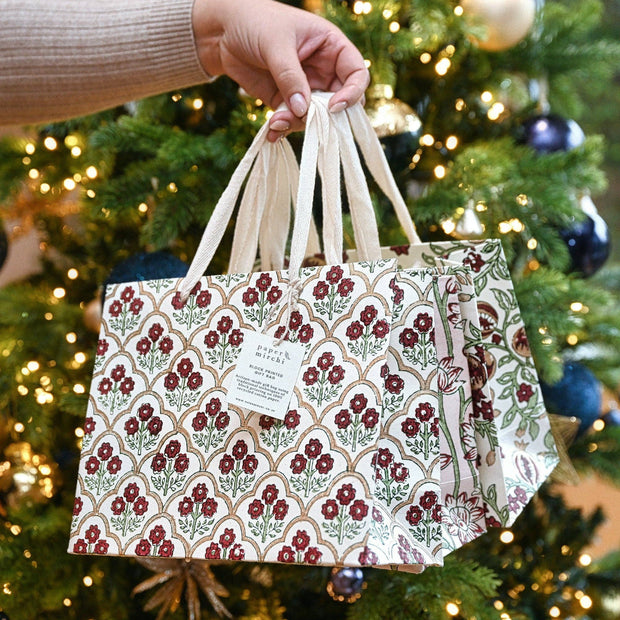 Hand Block Printed Gift Bags (Medium) - Cherry
