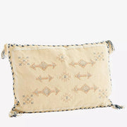 Boho handwoven cotton cushion in Vanilla, camel, blue, off white