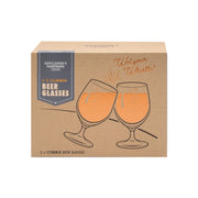 Box of Gentlemen's Hardware beer glasses with a stylized illustration on packaging with a white background