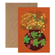 Greeting card with floral design on an orange background