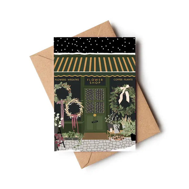 Flower Shop Florist Christmas Window Scene Greetings Card