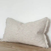 Linen Cushion 50×30 Frayed Edge Natural Beige Stripe - Esmee