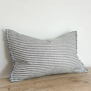 Fringed Linen Cushion 50x30 Navy Stripe - Esmee