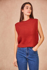 Miranda- Sleeveless Knit Brick Red Top - From Victoria Shop