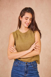 'Meredith' Olive Sleeveless Knit Top - From Victoria Shop