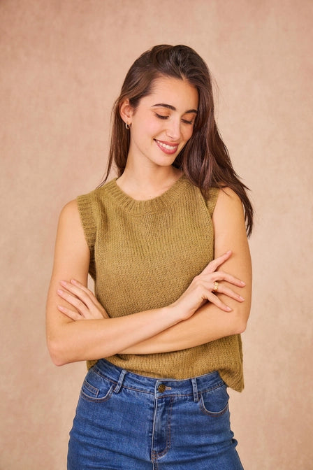 'Meredith' Olive Sleeveless Knit Top - From Victoria Shop
