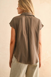 Button Down Cap Sleeve Shirt