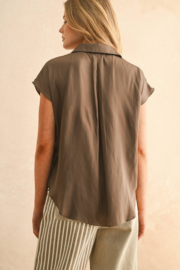 Button Down Cap Sleeve Shirt