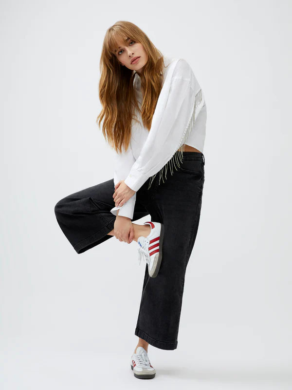 Stretch Wide Leg Denim Culottes in Black