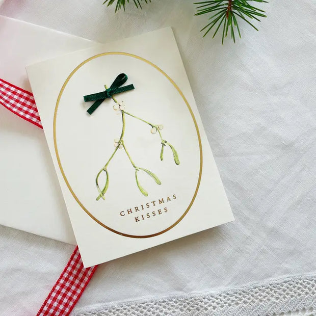 Christmas Kisses Petite Foiled Mistletoe Christmas Card