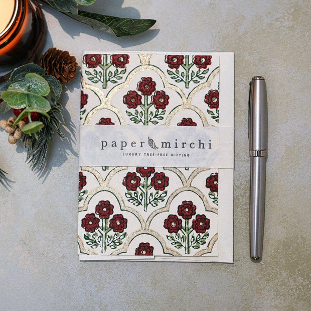 Hand Block Printed Greeting Card - Trellis Cherry