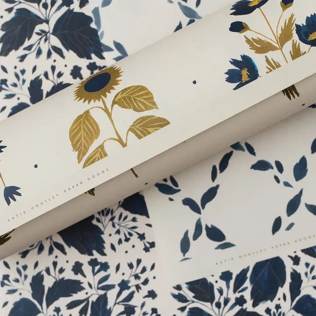 Blue Diamond Botanical Luxury Gift Wrap Paper
