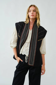 black Embroidery Quilted  Vest