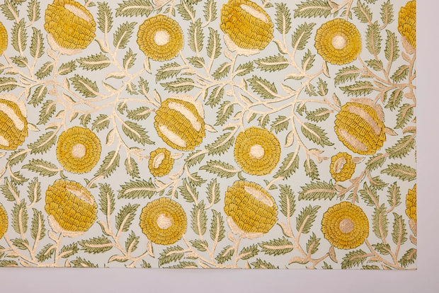 Block Printed Wrapping Paper Sheets - Marigold Glitz Sunshine