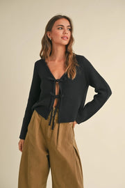 Black tie front knitted cardigan. Miou Muse at From Victoria 