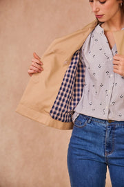 Violette Short Trench Jacket with checked lining detail