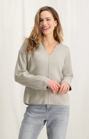 Chenille sweater with long sleeves, v-neck and seam detail