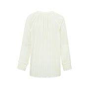 Cotton top with V-neck, long sleeves and fringe details
