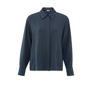 Navy Blue Blouse with Long Sleeves and Button Closure