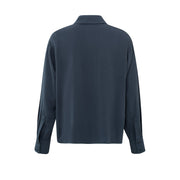 Navy Blue Blouse with Long Sleeves and Button Closure