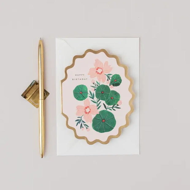 Happy Birthday Botanical Scallop Die Cut Card