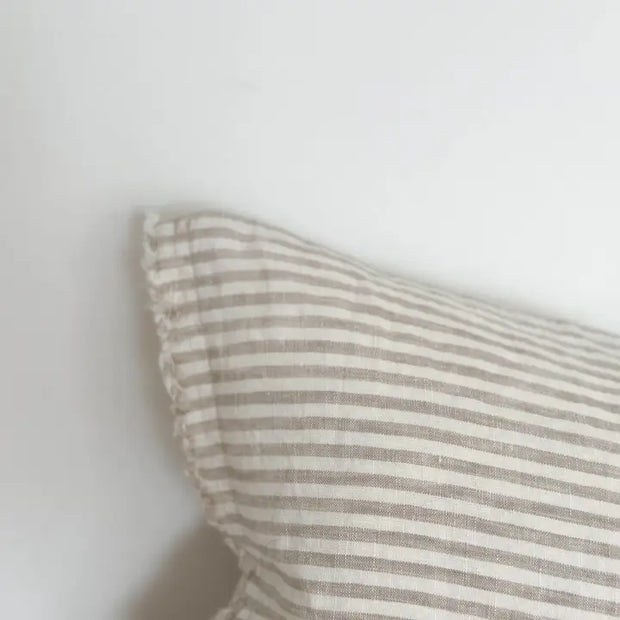 Linen Cushion 50×30 Frayed Edge Natural Beige Stripe - Esmee