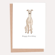 Illustrated greyhound birthday card. Blank inside. 