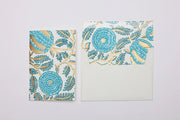 Hand Block Print Greeting Card-Marigold Glitz Turquoise